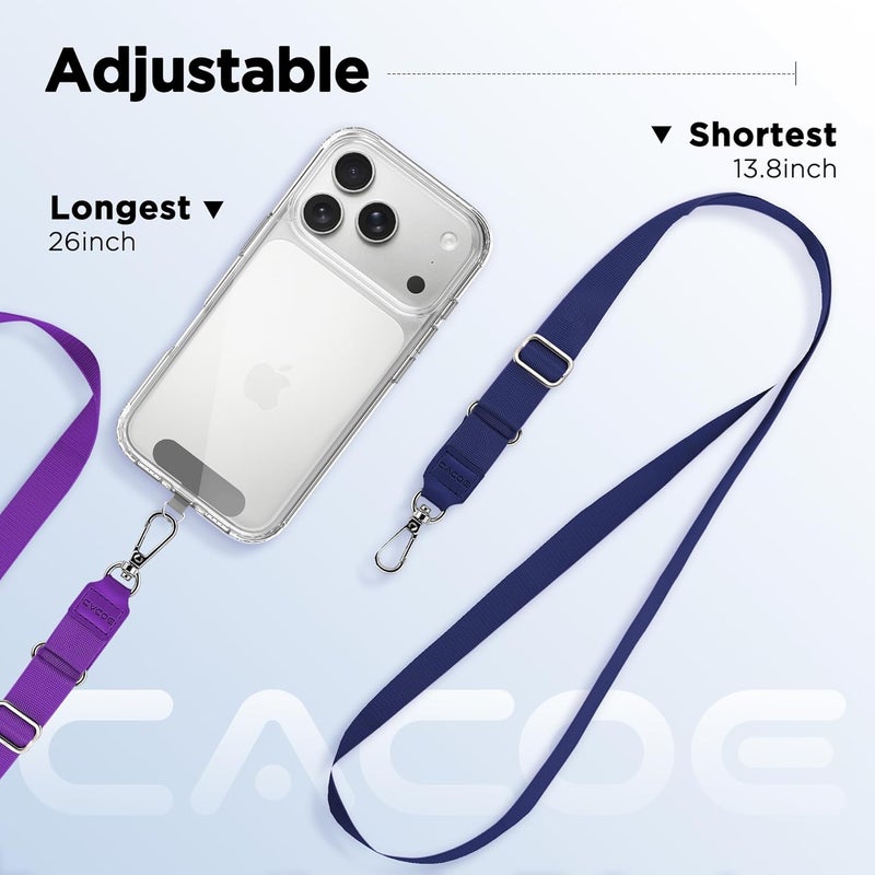 CACOE Phone Lanyard 2 Pack-2× Adjustable Neck Strap,4×Patches,Universal Multifuctional Lanyards Compatible with Most Smartphones(Blue+Purple) - Image 4